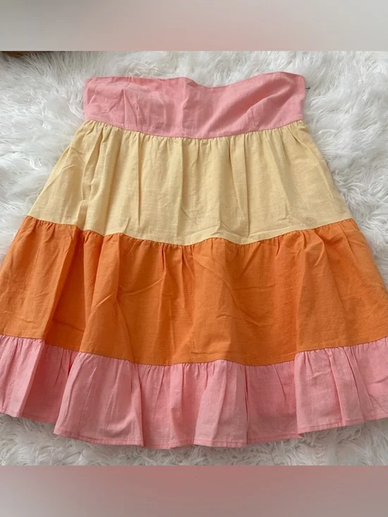 Sabo Skirt Pink, Yellow & Orange Tiered A-Line Skirt - Picture 1 of 3